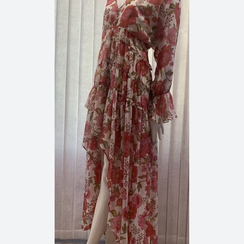 Steve Madden Red and Pink Floral Long Sleeve Dress
